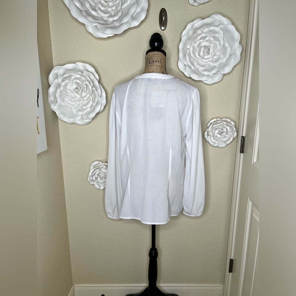 Boston Proper White Sheer Button Down Ruffle Feont Blouse with Darts Sz 16 - Picture 9 of 15